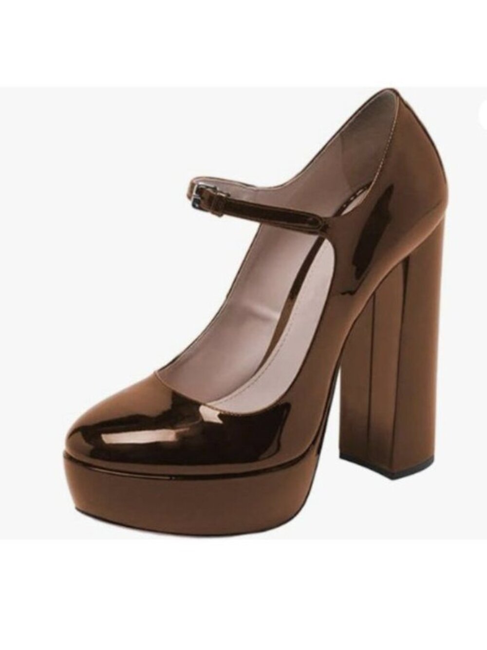 FOWT Women Black Round Toe High Chunky Heel Platform Pumps Mary-Jane Brown Shoes